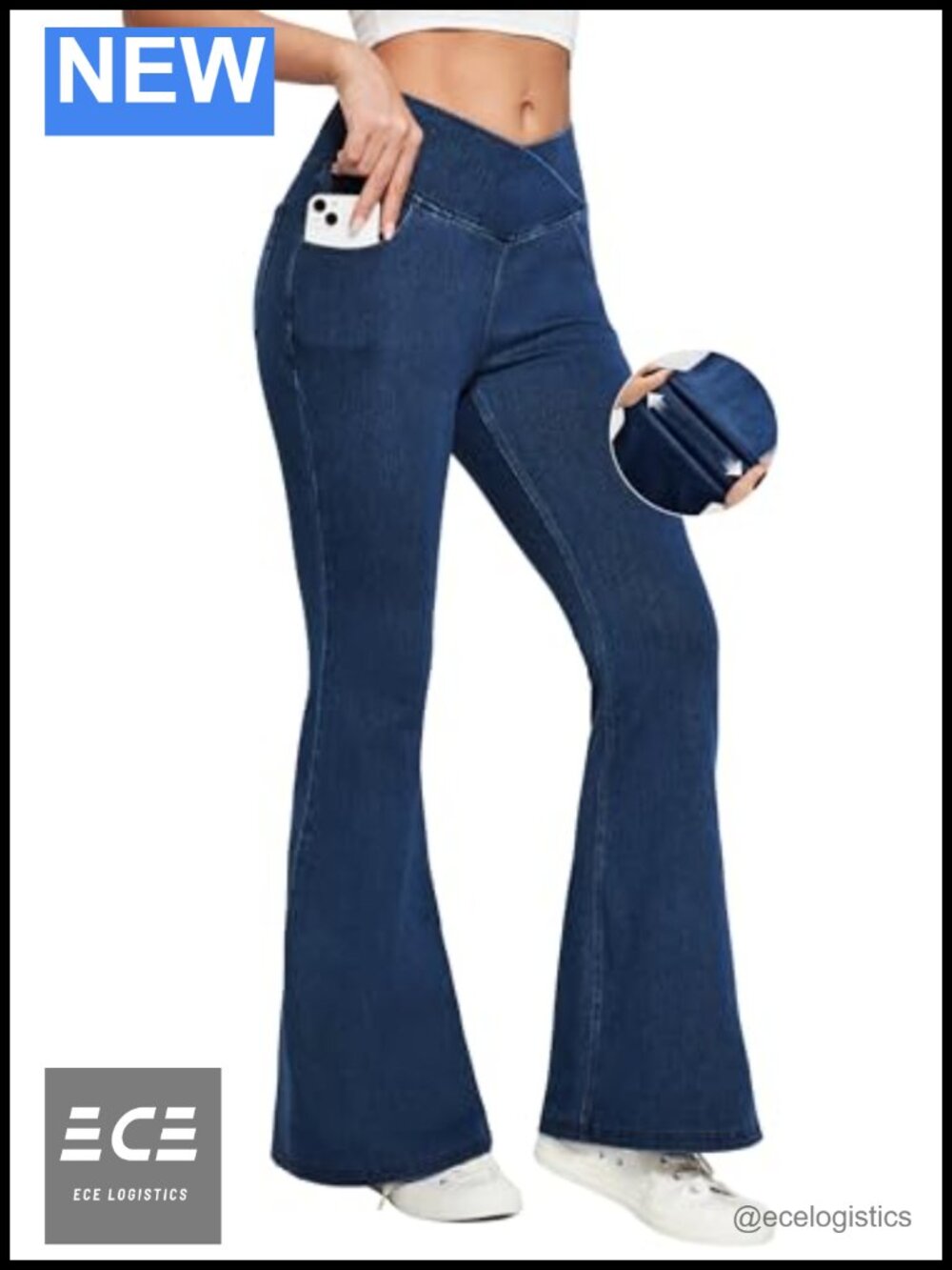 Ewedoos Flare Bell Bottom Jeans Womens High Waisted Tummy Control Pull On